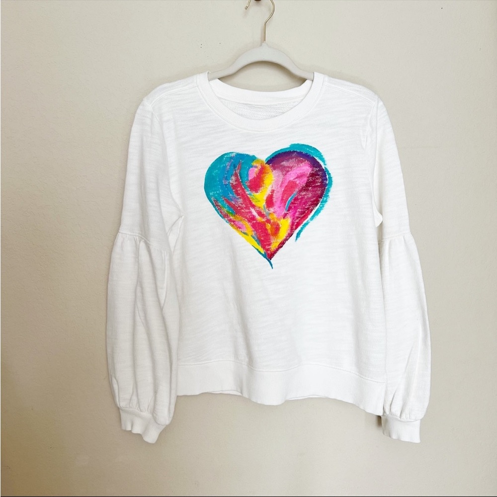 Hand Painted Heart Puff Sleeve Sweatershirt